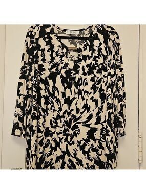 Jones Studio Monochrome Abstract Longsleeve Top 2XL
